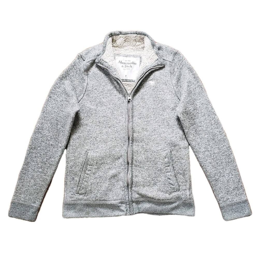 Vintage Abercrombie & Fitch Sherpa Lined Full Zip Sz Medium Mens Gray Jacket Y2K